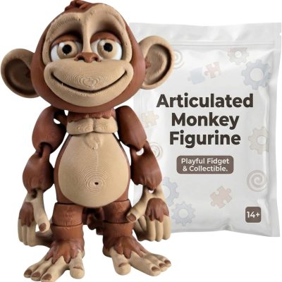 Articulated Monkey Figurine with Movable Joints – Collectible Posable Animal Desk Buddy – Brown & Beige Fidget Display Model for Adults & Teens — 3D Printed Collectible by 3DCentral