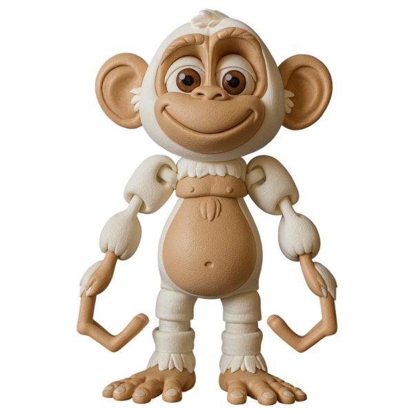 Articulated Monkey Figurine – Playful Desk Collectible for Teens & Adults – Decorative Display & Collectible – 3D Printed in Canada (White)