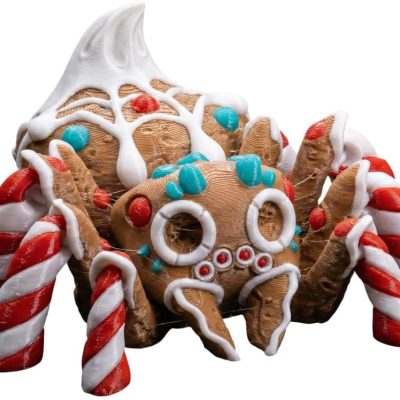 Articulated Twisty Gingerbread Spider – Poseable Candy Cane Tarantula with Frosted Detailing for Holiday Decor or Desk Display — 3D Printed Collectible by 3DCentral