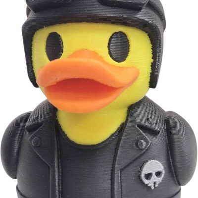 Biker Duck Figurine – Motorcycle Duck Decor with Leather Jacket & Helmet – Funny Collectible Rubber Duck Display for Desk or Shelf – Unique Gift for Riders & Biker Fans — 3D Printed Collectible by 3DCentral