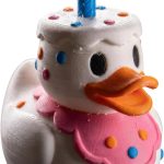 Birthday Cake Duck Figurine with Candle Hat – Cute Decorative Party Duck Sculpture for Shelf, Desk, or Gift – 3D Printed in Canada
