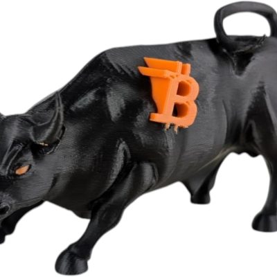 Bitcoin Bull Figurine – Charging Bull Statue with Bitcoin Logo – Crypto Trader Desk Decor – Wall Street Bull-Inspired Gift for Office or Home for Teens & Adults — 3D Printed Collectible by 3DCentral