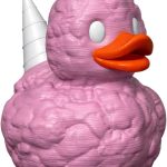 Cotton Candy Duck Figurine with Spiral Horn – Cute Collectible Display Sculpture for Desk or Shelf – Funny Pink Monster Duck Decor – 3D Printed in Canada