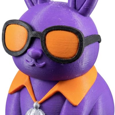 Disco Bunny Figurine – Funky Purple Rabbit with Sunglasses, Retro Collar & Mirror Ball Necklace – Party Animal Desk Decor or Collector Gift — 3D Printed Collectible by 3DCentral