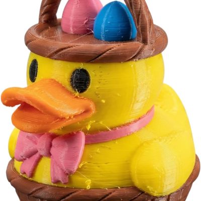 Easter Basket Duck Figurine – Cute Holiday Décor with Bow and Eggs, Spring Display Shelf Accent for Adults and Teens — 3D Printed Collectible by 3DCentral