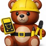 Electrician Teddy Bear Cub Figurine – Cute Construction Bear with Tools, Hard Hat & Multimeter for Desk or Shelf Display – Adorable Gift for Tech Lovers & Collectors