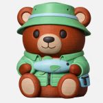 Fisherman Teddy Bear Cub Figurine – Cute 3D Printed Bear Holding Fish, Fishing Hat & Jacket – Adorable Shelf Decor Gift for Anglers & Collectors