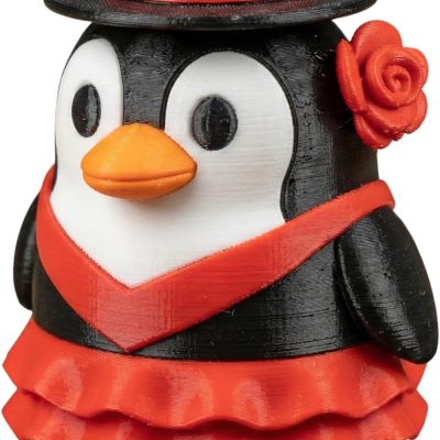 Flamenco Penguin Figurine in Red Dress with Hat & Rose – Cute Collectible Animal Sculpture for Desk or Shelf — 3D Printed Collectible by 3DCentral