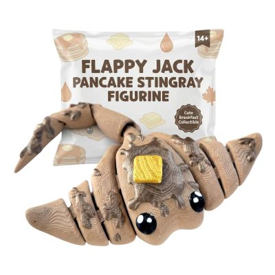 Flappy Jack Pancake Stingray Figurine – Cute Breakfast Animal Collectible with Syrup & Butter Detail – Flexible Jointed Fidget Décor — 3D Printed Collectible by 3DCentral