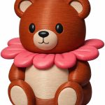 Flower Teddy Bear Cub Figurine – Cute Brown Bear with Pink Petal Collar – Whimsical Shelf Decor for Teens & Adults – 3D Printed in Canada