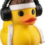 Gym Training Duck Figurine with Headphones & Towel – Funny Workout Rubber Duck Decor for Gym Lovers, Desk, or Shelf Display – DV – 3D Printed in Canada