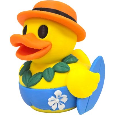 Hawaiian Surfer Duck Figurine – Tropical Duck-Inspired Decor for Desk, Bathroom or Shelf Display – Fun Luau-Themed Collectible for Teens & Adults — 3D Printed Collectible by 3DCentral