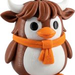 Highland Cow Penguin Figurine – Cute Penguin Cow Hybrid Decor with Orange Scarf – Adorable Animal Collectible Gift for Teens & Adults – 3D Printed in Canada