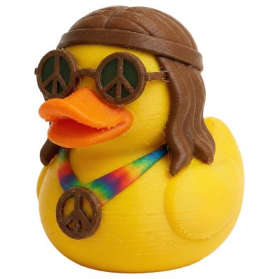 Hippie Duck Figurine with Peace Sign Glasses & Tie-Dye Necklace — 3D Printed Collectible by 3DCentral