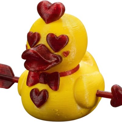 Love Struck Duck Figurine – Cute Valentine's Day Rubber Duck-Inspired Decor with Heart Eyes, Arrow & Bowtie – Collectible Desktop Companion — 3D Printed Collectible by 3DCentral