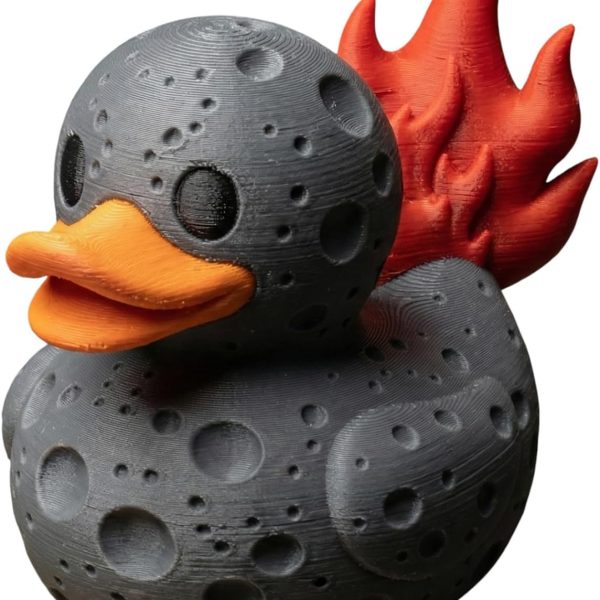 Meteor Duck Figurine – Celestial Fireball Rubber Duck Sculpture – Collectible Cosmic Bath Décor, Space Duck Ornament, Lunar Texture Desk Display — possible Mystery Box item