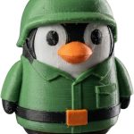 Military Soldier Penguin Figurine – Cute Collectible Penguin in Army Uniform for Desk Decor, Shelf Display or Gag Gift – 3D Printed in Canada