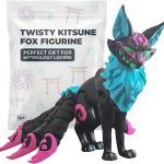 Twisty Kitsune Fox Figurine – Articulated Nine-Tailed Japanese Fox Spirit Statue – Demon Fox Collectible Mythical Desk Ornament & Home Decor – 3D Printed in Canada (Neon Eclipse)
