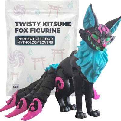 Twisty Kitsune Fox Figurine – Articulated Nine-Tailed Japanese Fox Spirit Statue – Demon Fox Collectible Mythical Desk Ornament & Home Decor — 3D Printed Collectible by 3DCentral