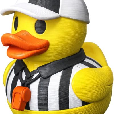 Referee Duck Figurine – Funny Sports Decor, Whistle Accessory, Striped Uniform Rubber Duck Style Collectible — 3D Printed Collectible by 3DCentral