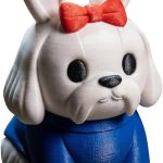 Shih Tzu Bunny Figurine with Red Bow & Blue Outfit – Cute Hybrid Dog Bunny Collectible Desk Décor Gift for Pet Lovers – 3D Printed in Canada
