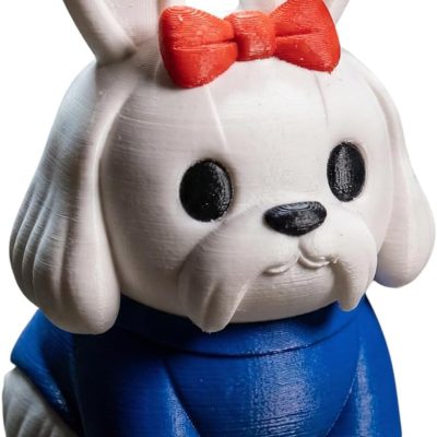 Shih Tzu Bunny Figurine with Red Bow & Blue Outfit – Cute Hybrid Dog Bunny Collectible Desk Décor Gift for Pet Lovers — 3D Printed Collectible by 3DCentral