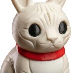 Sphinx Cat Bunny Figurine – Cute Hybrid Rabbit Cat Statue with Big Eyes & Red Collar – Desk Ornament, Shelf Display, or Gift for Cat Lovers