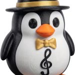 Treble Music Penguin Figurine – Dapper Tuxedo Bird with Golden Hat, Bowtie & Treble Clef Accent – Music Lover Gift or Shelf Decor