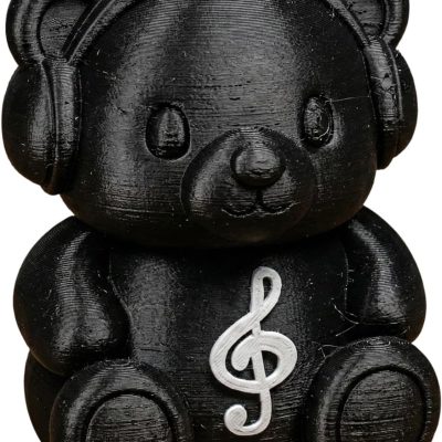 Treble Music Teddy Bear with Headphones – Musical Note Figurine for Desk, Studio or Gift – Cute Black Bear Cub Decor for Teens & Adults — 3D Printed Collectible by 3DCentral