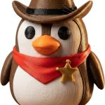 Western Sheriff Penguin Figurine – Cute Cowboy Penguin Desk Decor with Hat, Badge & Bandana – Funny Collectible Gift for Teens & Adults – 3D Printed in Canada