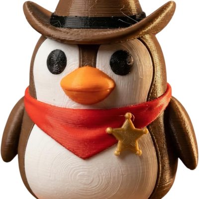 Western Sheriff Penguin Figurine – Cute Cowboy Penguin Desk Decor with Hat, Badge & Bandana – Funny Collectible Gift for Teens & Adults — 3D Printed Collectible by 3DCentral