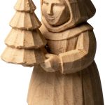 Wood Carved Christmas Tree Woman Figurine – Wood Carved Style Holiday Figure Holding Tree | PLA Wood Seasonal Shelf Décor – 3D Printed in Canada