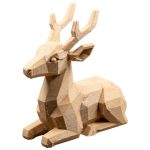 Wood Carved Deer Figurine – Wood Carved Style Woodland Decor Statue for Shelf, Mantel or Office Display