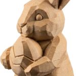 Wood Carved Easter Bunny Figurine with Egg – Rustic Wood Carved Style Collectible Décor for Spring & Holiday Display – 3D Printed in Canada