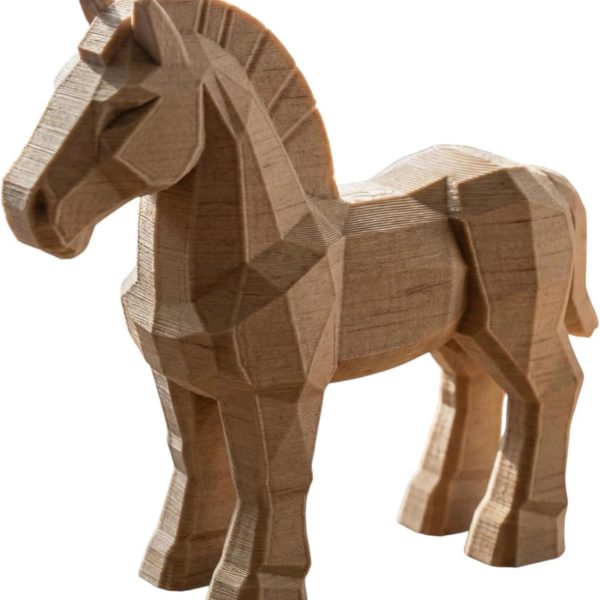 Wood Carved Geometric Horse Figurine