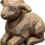 Wood Carved Lamb Figurine – Wood Carved Style Polygonal 3D Printed Ram Sculpture for Desk, Shelf or Mantel Display – Modern Minimalist Animal Décor Collectible – 3D Printed in Canada