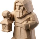 Wood Carved Lantern Figurine – Wood Carved Style Hooded Wanderer Holding Lantern | PLA Wood Fantasy Décor Sculpture