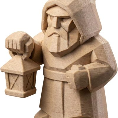 Wood Carved Lantern Figurine – Wood Carved Style Hooded Wanderer Holding Lantern | PLA Wood Fantasy Décor Sculpture — 3D Printed Collectible by 3DCentral