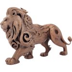 Wood-Carved Lion Figurine – Ornate Woodland-Inspired Lion Sculpture with Flowing Mane Details