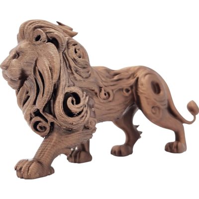 Wood-Carved Lion Figurine – Ornate Woodland-Inspired Lion Sculpture with Flowing Mane Details — 3D Printed Collectible by 3DCentral