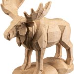 Wood Carved Moose Figurine with Snow Base – Wood Carved Style Rustic 3D Printed Woodland Animal Sculpture for Shelf or Mantel – Nordic Cabin Style Décor for Nature Lovers – 3D Printed in Canada