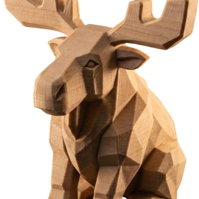 Wood Carved Moose Figurine – Wood Carved Party Rustic Decor in PLA Wood Finish – Geometric Animal Sculpture for Cabin or Shelf Display — 3D Printed Collectible by 3DCentral