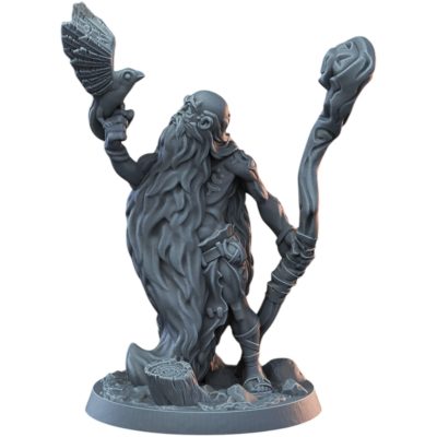 Druid Male Miniature for Fantasy TTRPGs – 32mm Nature Mage Model with Staff and Raven for Tabletop Roleplaying & Painting – 3D Printed in Canada — 3D Printed Collectible by 3DCentral