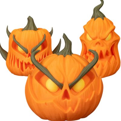 Pumpgrin Trio Halloween Pumpkin Figurines – Creepy Jack-o'-Lantern Set of 3 with Horned & Twisted Stems – Spooky Gothic Tabletop & Mantle Décor – 3D Printed in Canada — 3D Printed Collectible by 3DCentral
