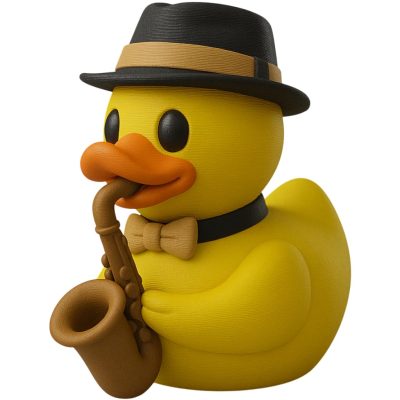 Saxophone Duck Figurine – Cute Jazz Music Duck Décor with Hat & Bow Tie – Funny Collectible Rubber Duck Sculpture for Desk, Shelf or Gift – 3D Printed in Canada — 3D Printed Collectible by 3DCentral