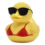 Bikini Duck Figurine with Sunglasses – Funny Yellow Bath-Themed Sculpture for Desk or Shelf Display – Great Gag Gift or Collectible Décor