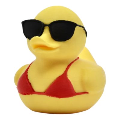 Bikini Duck Figurine with Sunglasses – Funny Yellow Bath-Themed Sculpture for Desk or Shelf Display – Great Gag Gift or Collectible Décor – 3D Printed in Canada — 3D Printed Collectible by 3DCentral