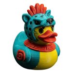 Aztec Jaguar Warrior Duck Figurine – Bold Mesoamerican Decorative Collectible for Desk or Shelf Display