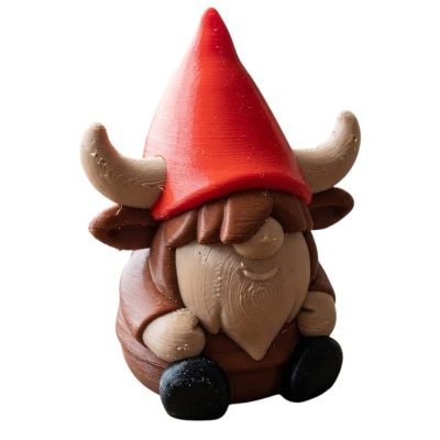 Highland Cow Gnome Figurine – Cute Nordic Gnome with Viking Horns for Shelf, Office or Tiered Tray Decor – 3D Printed in Canada — 3D Printed Collectible by 3DCentral