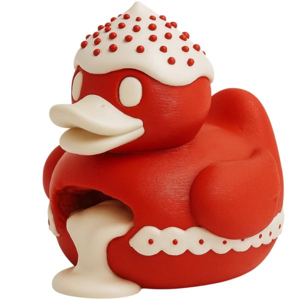 Canard cupcake red velvet – figurine avec détail de glaçage